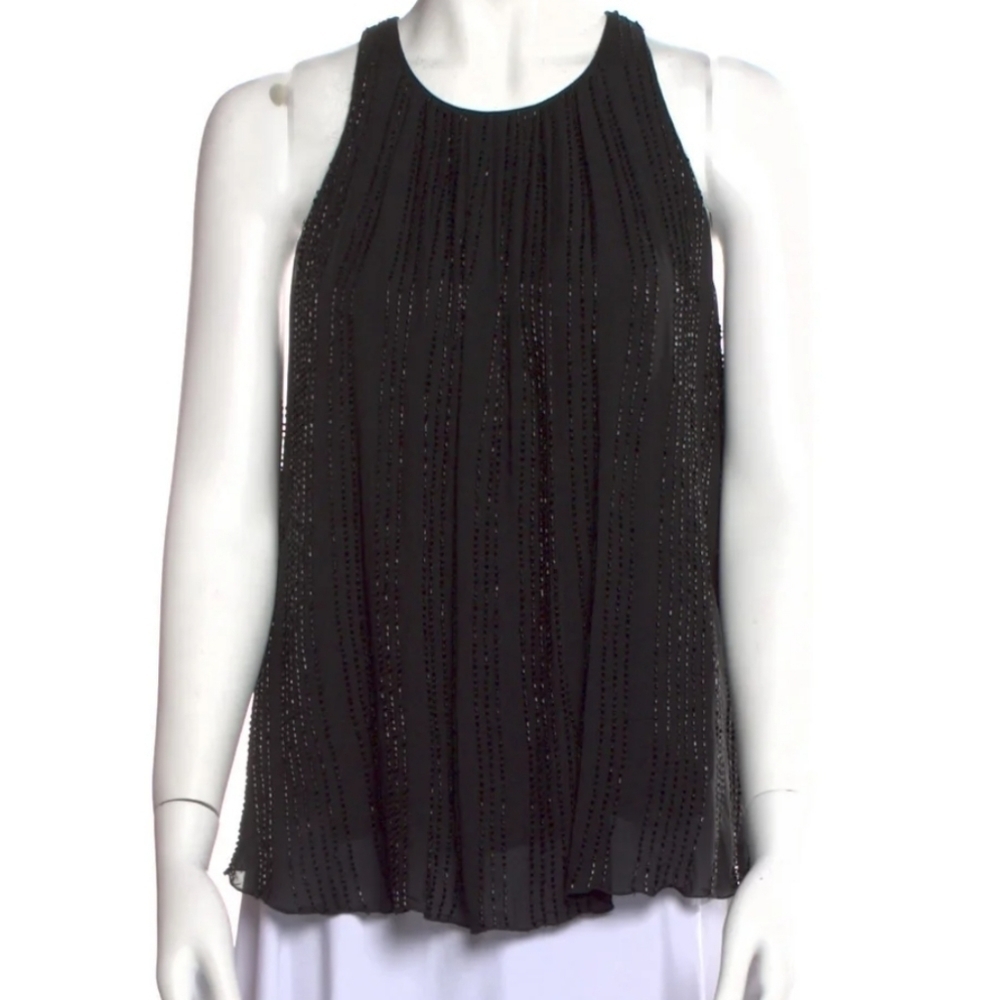 L'Agence Silk Beaded Scoop Neck Blouse